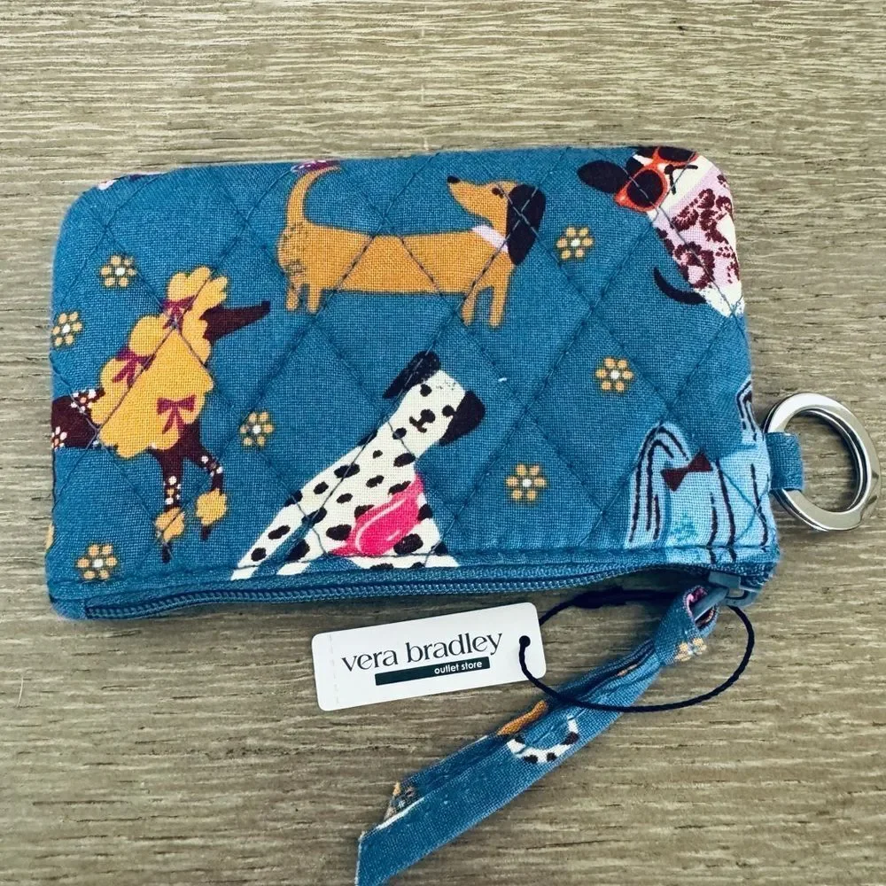 Vera Bradley Bark Park Dog Print Blue Zip ID Case Coin Purse